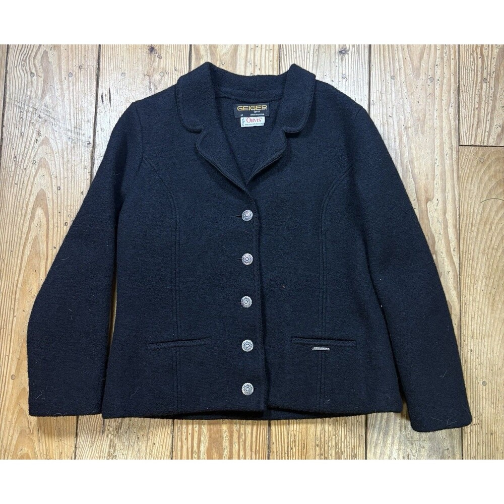 Vintage Geiger X Orvis Tyrol Jacket Women 48 Black Wool Lined Made In Austria